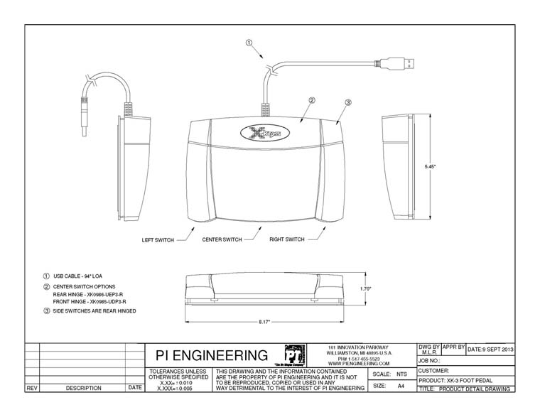 X-keys XK-24 Dimensioned Drawing